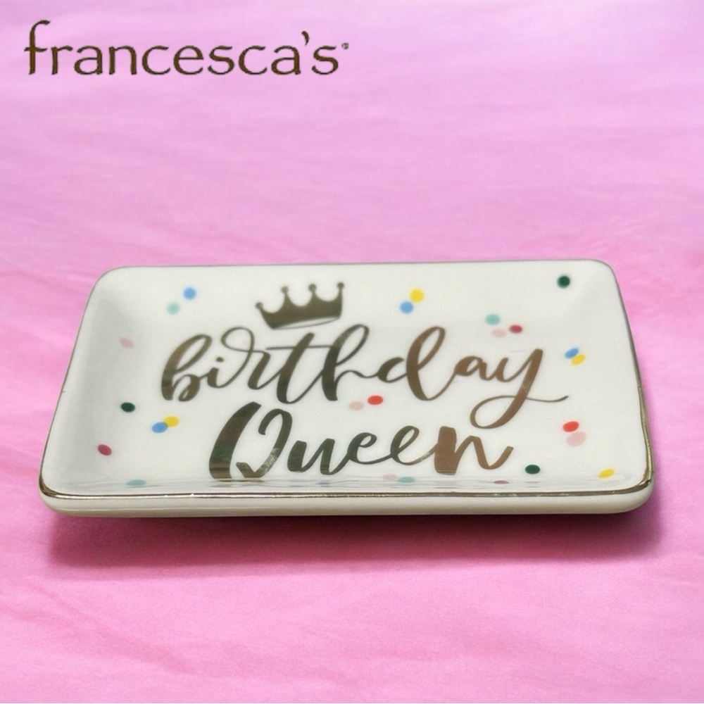 Francesca's Collections Birthday Queen Trinket Tray with Colorful Dots